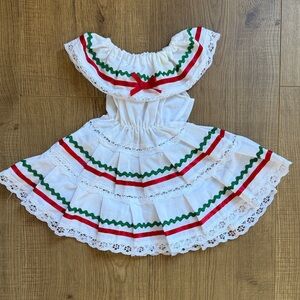 Traditional Mexican Dress Festive white, green and Red
